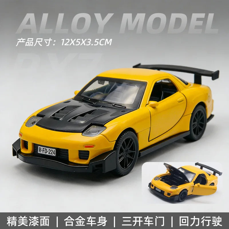 1:36 MX-5 MX5  RX7 R34 Series alloy car model with openable door convertible sports car boy pull-back toys as gifts as ornaments