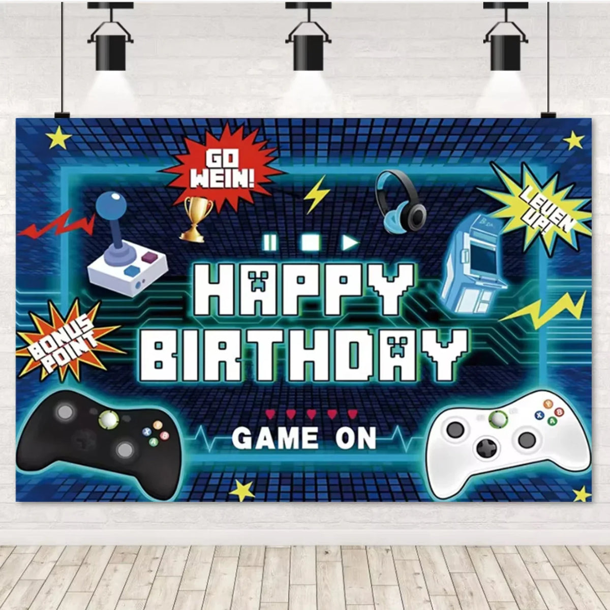 Game On Theme Video Gamer Kids Birthday Party Neon Green Gaming Next Level Up Background Baby Shower Decoration Supplies Props