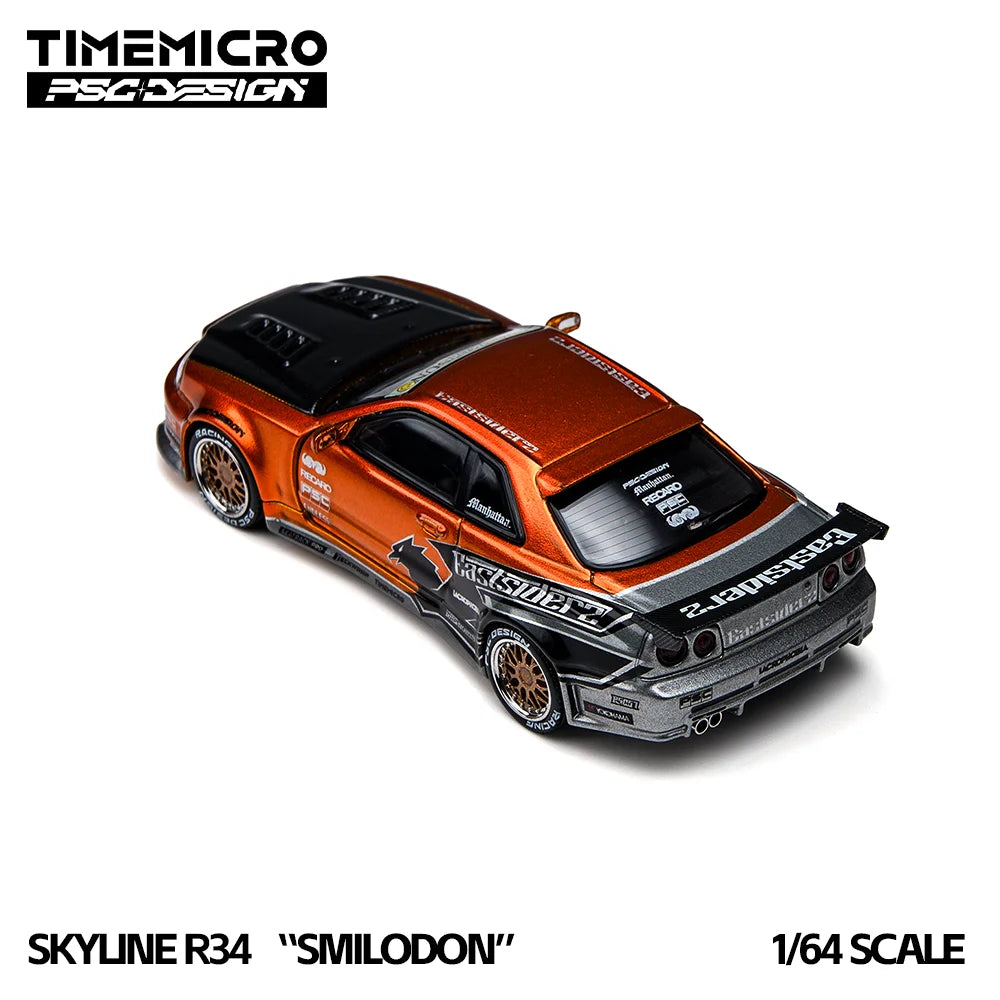TimeMicro1:64 Realistic R34 Eastsiderz Tribute Diecast Car Model Modified Style Mini Scene Layout Accessory