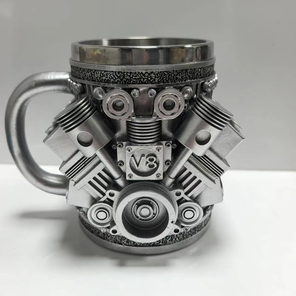 Stainless Steel Cup V8 & V6,  V6 V8 Engines Design Mug, Durable & Stylish Rust-Proof 15oz Coffee Mug Perfect for Car Enthusiasts