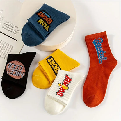 Unisex Soft Cotton Graphic Crew Socks Breathable Funny Casual Athletic Streetwear Socks for Daily Wear with Sneakers