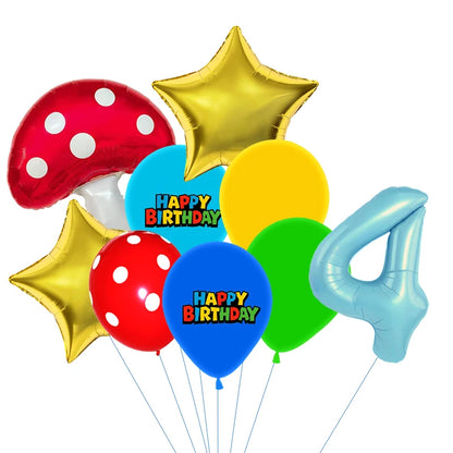 Red Blue Green Yellow Mushroom Star Balloons for Cartoon Video Game Super Bros Balloon Birthday Inspired Party Decoration