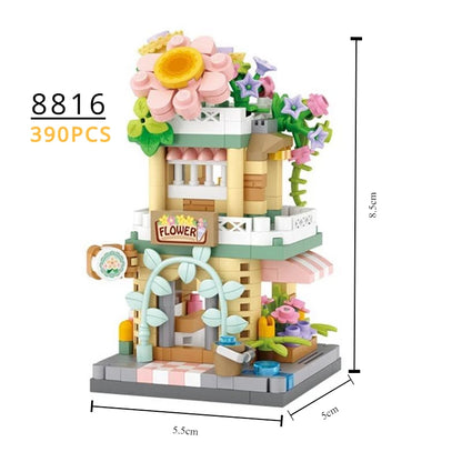 LOZ Blocks FUN Ideas Mini Street Store Toy Small Flower Pisa Shop Brinquedos MOC City House Food Building Bricks Girl Gifts