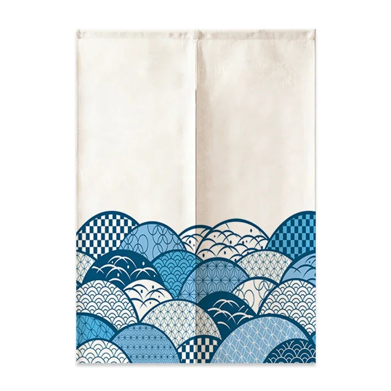 VIKAMA Japanese Linen Door Curtain Noren Half Curtain for Kitchen Bedroom Entrance Décor Customizable Mount Fuji Waves Partition