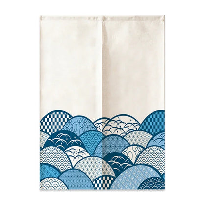 VIKAMA Japanese Linen Door Curtain Noren Half Curtain for Kitchen Bedroom Entrance Décor Customizable Mount Fuji Waves Partition