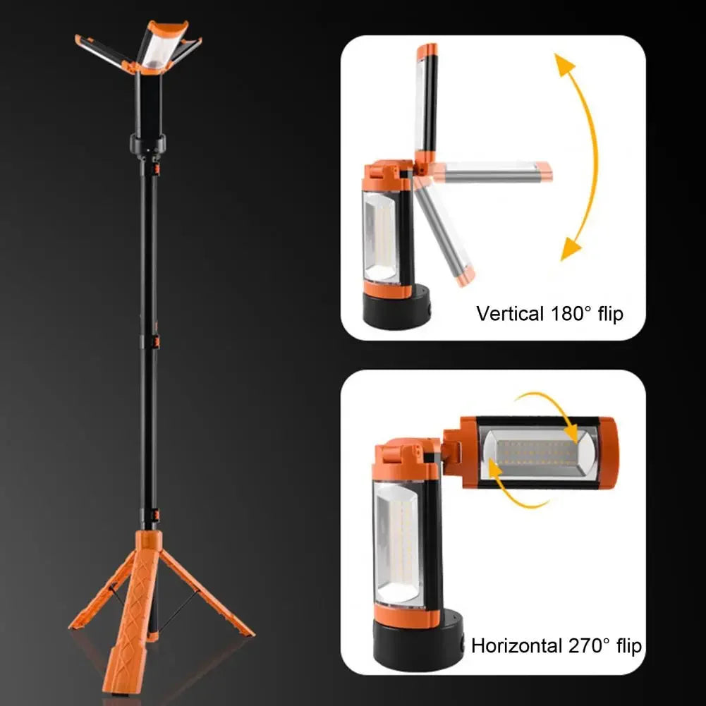 LED Work Light with Tripod Stand Folding Holder Support Lamp Hanging Hook 4 Modes IP65 Waterproof Power Bank for Outdoor Fishing