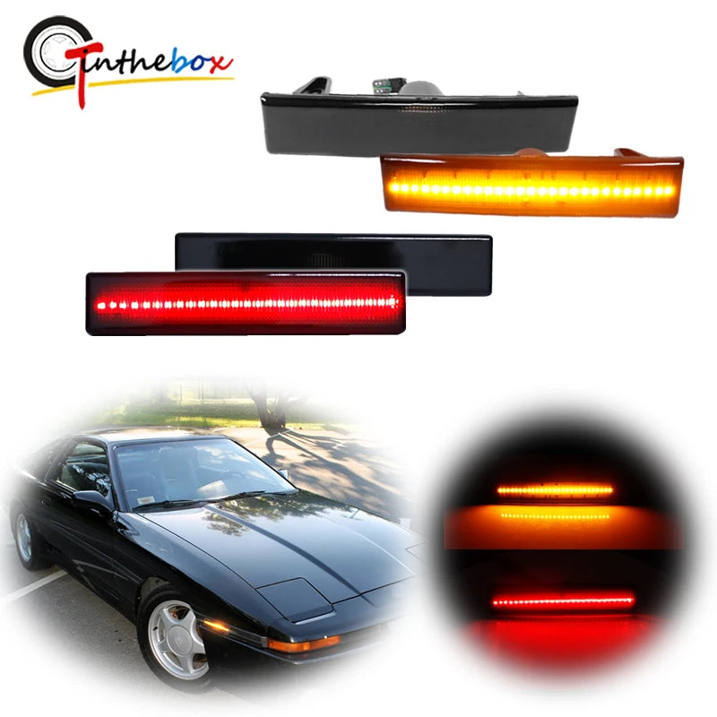Car Front Amber Rear Red LED Car Bumper Side Marker Indicator Light Fender Flare Light For 1986-1992 Toyota Supra MK3 A70