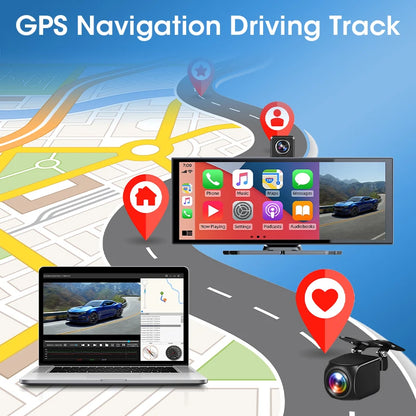 11.3 inch 4K Car DVR Carplay Android Auto Rotatable Lens Dashcam GPS Navigation Dashboard FM AUX Rear Camera Video Recording