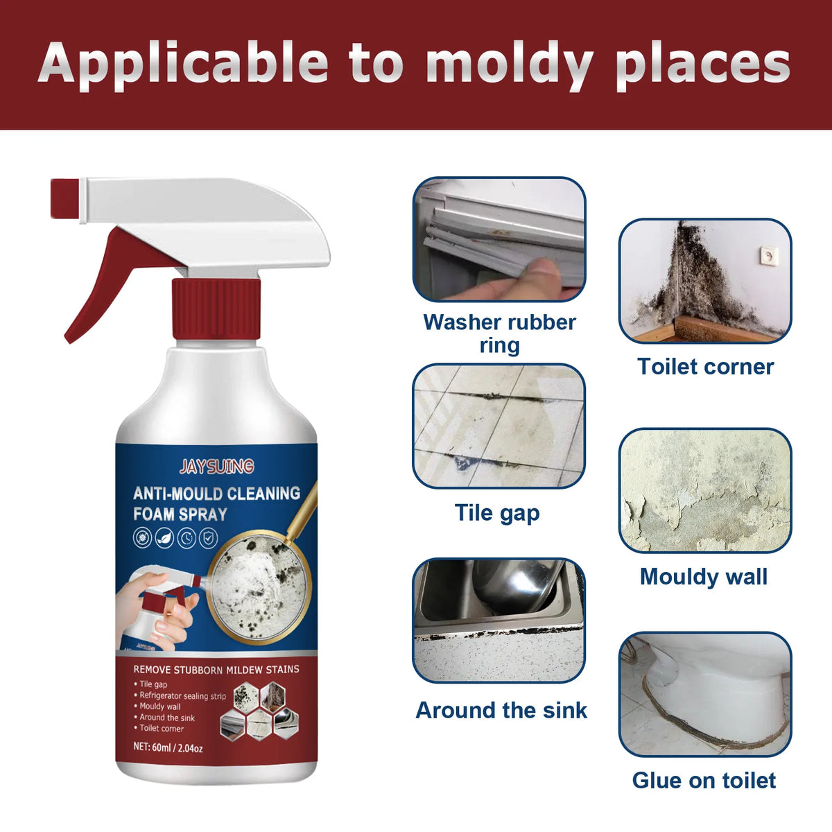 Mildew Foam Cleaner Deep Cleaning Agent Furniture Ceramic Tile Floor Wall Cleaner Home Multifunctional Mold Remover Spray 60ml