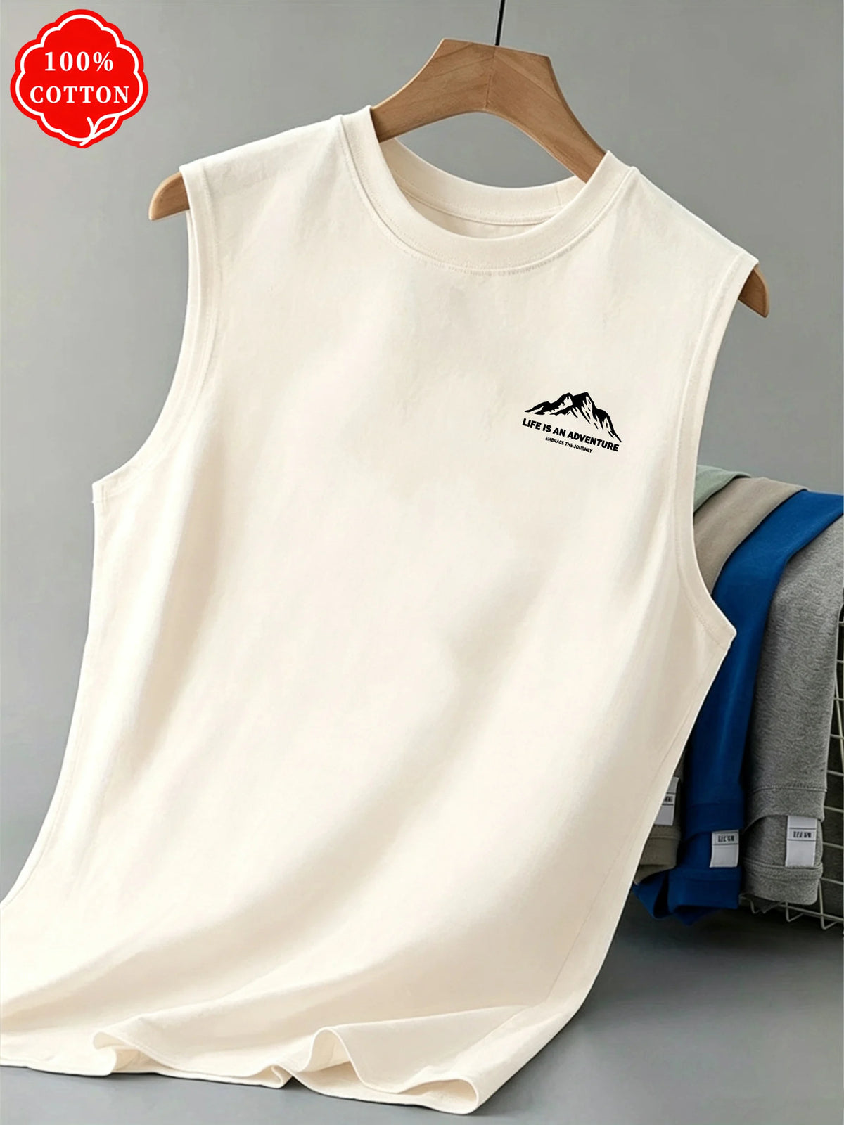 100% cotton men's summer sleeveless top Minimal Mountain Graphic Sleeveless Tee Soft Cotton Daily Wear Streetwear Tank Vest-T76