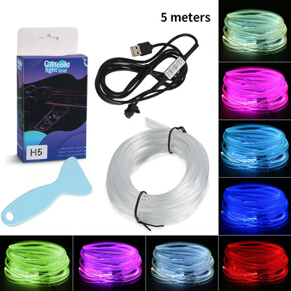 1/2/3/4/5M Car LED Ambient Lights Strip RGB Neon Optical Fiber Multiple Mode Interior Atmosphere Lighting DIY USB EL Wiring Lamp