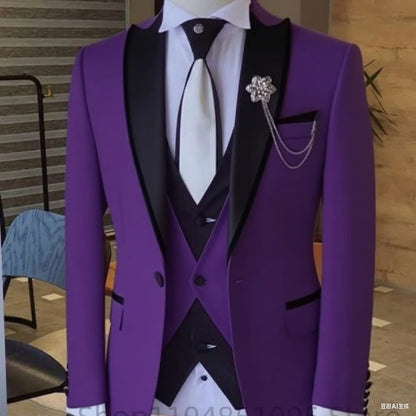 Solid Suits for Men Party Slim Wedding Tuxedos Fashion Mens Blazer Vest Pants 3 Pieces Foraml Business Suits Sets