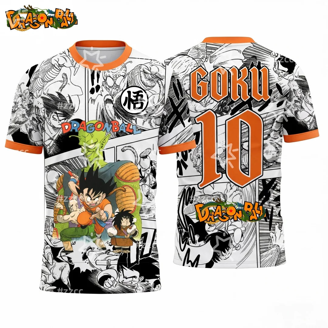 2026 Summer Dragon Ball Kid Goku #10 Soccer Jersey, 3D Manga Print Breathable Polyester Oversized Tee for Men Women Kids Y2k