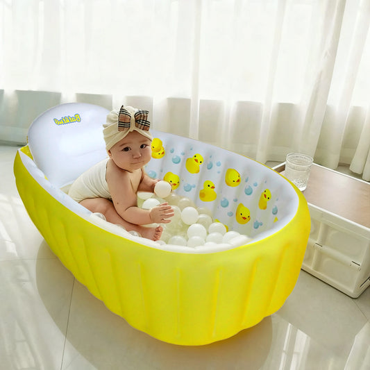 Inflatable Bathtub Pool for Sitting up, Blow up Portable Non-slip Baby Toddler Bathtub for Kids 0-6 Month, Yellow