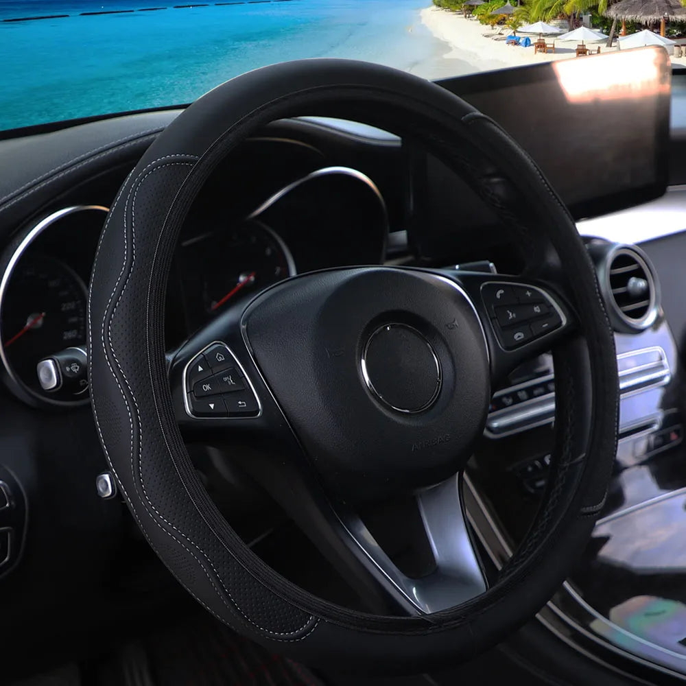 PU leather three-dimensional embossed hand-shaped massage car rimless steering wheel cover for 14.5 - 15 inch car interiors