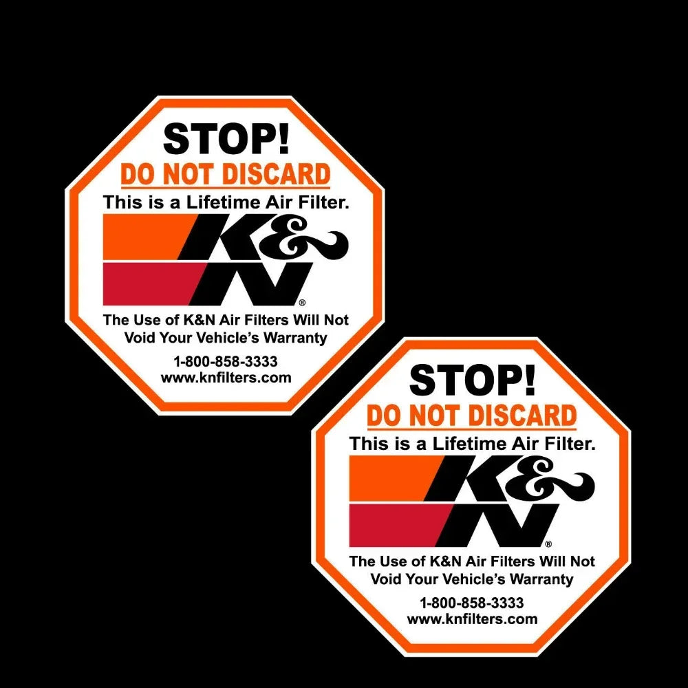 K&N filters motocross decal showing warning messages about lifetime air filters and vehicle warranty.