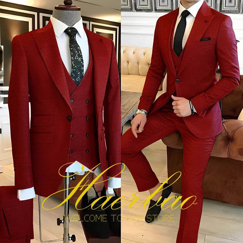 Navy Blue Men's Suit Business Workwear Formal Party Tuxedo Groom Wedding (Jacket Vest Pants) 3-piece Set 2023 Customized