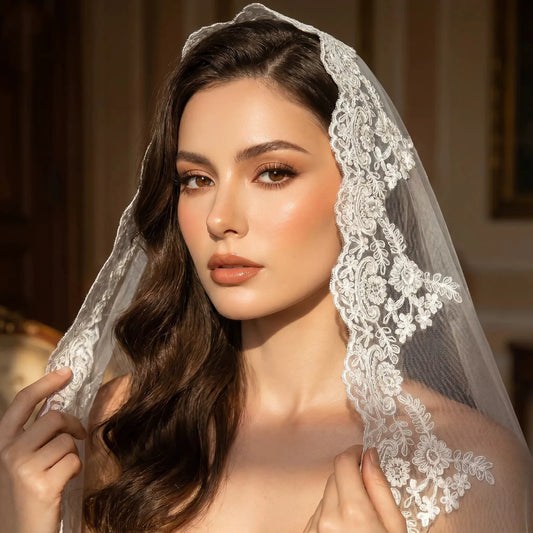 Mantilla Full Lace Veil  Single Tier Veil Bridal Veils  Long with Hidden Comb Cathedral Long Wedding Veil Wedding Accessories