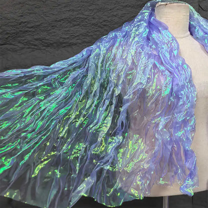 Wave Wrinkled Organza Fabric Gradient By The Meter for Decorative DIY Clothing Designer Sewing Laser Mermaid Texture Cloth White