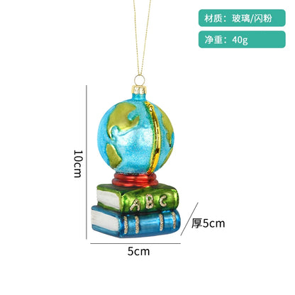Christmas Decorations Creative Glass Painted Ornaments Astronaut Hot Air Balloon Globe Small Pendants Christmas Tree Hanging Decorations
