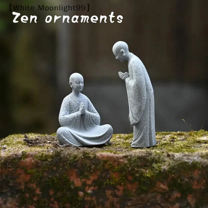〔White〕Wishing Monk Buddhist Micro Landscape Stone Fish Tank Moss Landscaping Zen Oriental Aesthetics Garden Ornaments