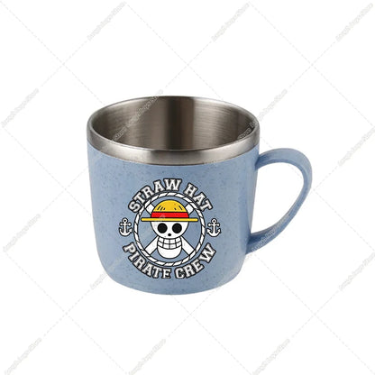 One Piece Water Cup Cartoon Anime Print Stainless Steel Drinking Glass Luffy Double Layered Heat-resistant Coffee and Milk Mug