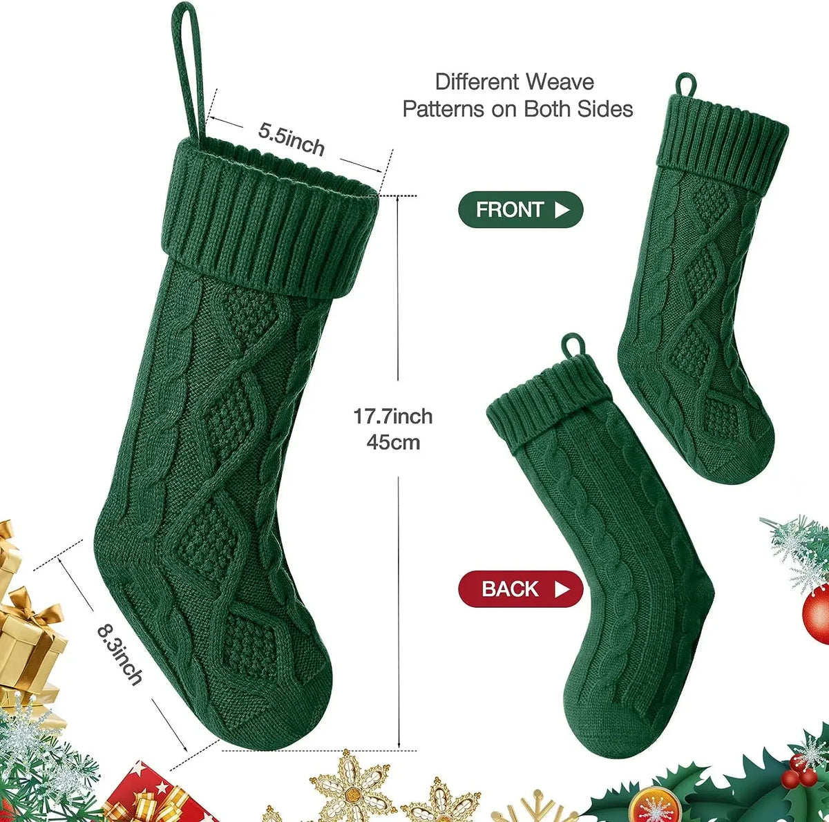 Large Christmas Stockings Knitting Xmas Socks Family Party Christmas Decorations Kids New Year Gift Bag Knit Santa Claus Socks