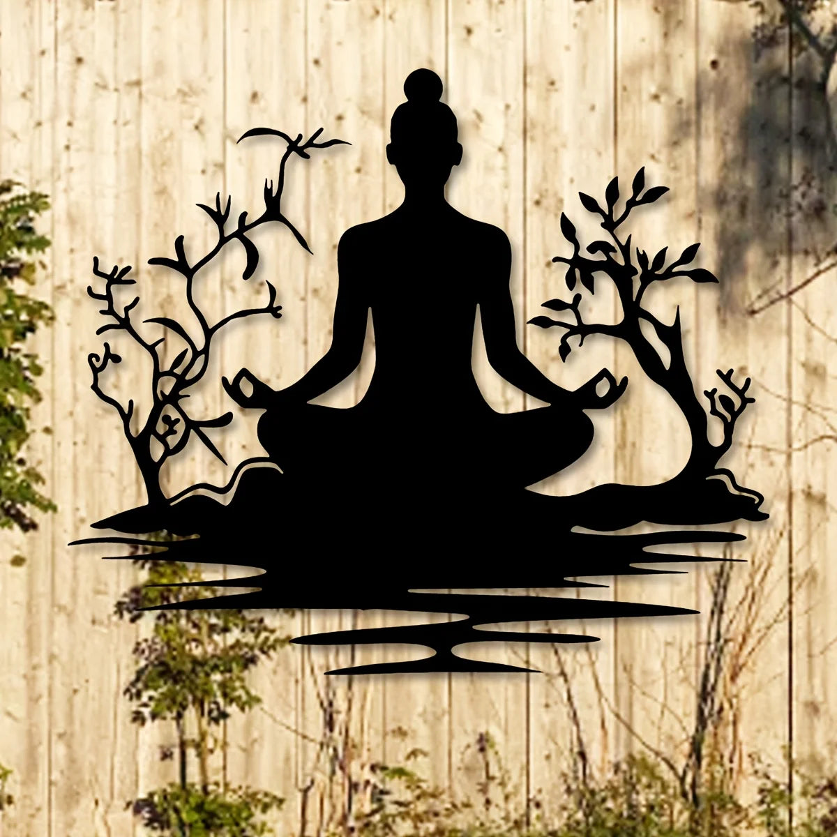 1pc Modern Metal Buddha Statue Wall Sculpture with Zen Tree Design - Black Golden Art Decor for Home  Tranquil Meditation Pose