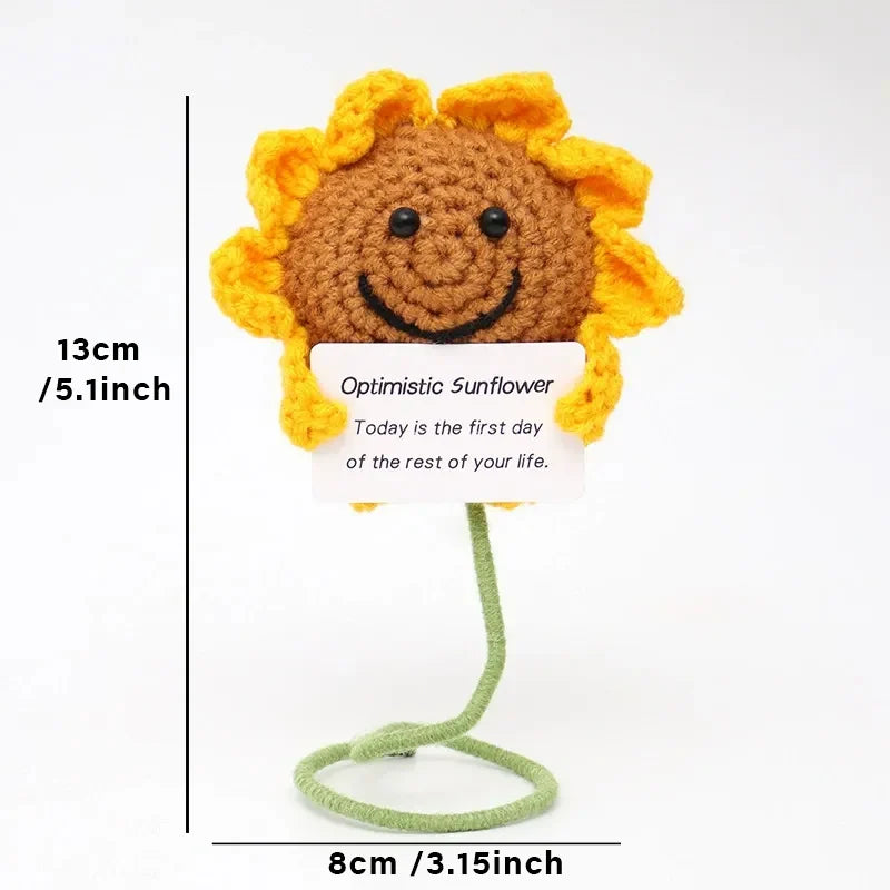 Positive Crochet Handmade Amigurumi Doll Emotional Support Pocket Hug Knit Plant Flower Encouragement Gift for Friends Coworker