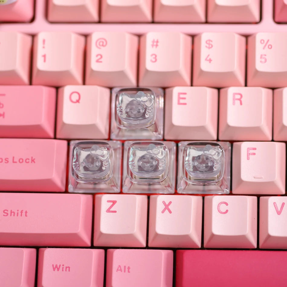 4pcs Transparent Hello Kitty Keycaps for Cherry Mx Switch Mechanical Gamer Keyboard Cute Backlit RGB Keycap Pink WASD Key Caps
