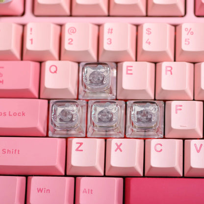 4pcs Transparent Hello Kitty Keycaps for Cherry Mx Switch Mechanical Gamer Keyboard Cute Backlit RGB Keycap Pink WASD Key Caps