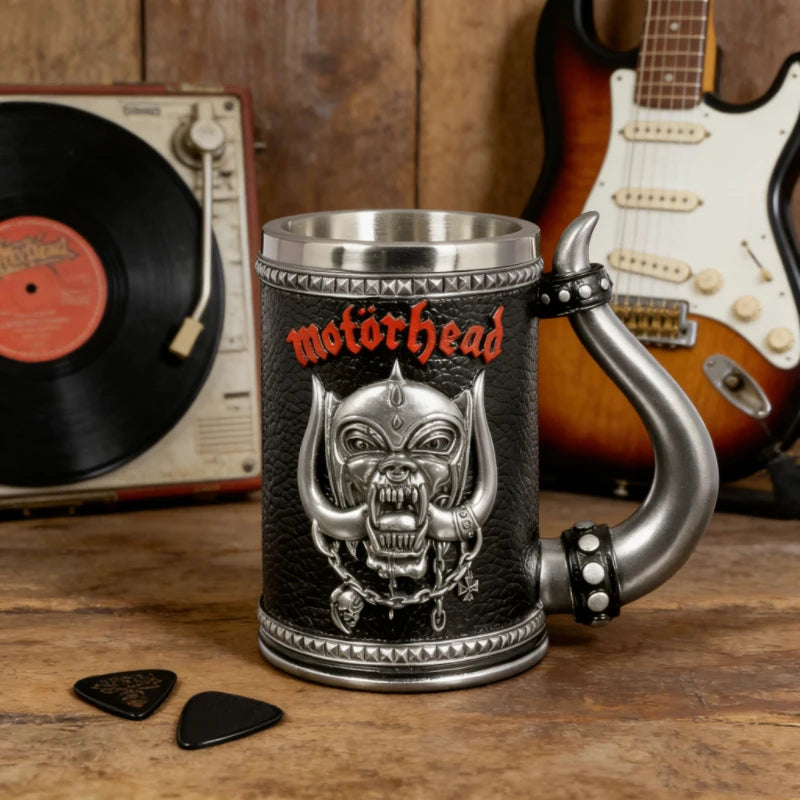 Premium Quality Gothic Skull Mug - 3D Embossed Relief Design, Stainless Steel Inner Liner, Ergonomic Horn Handle