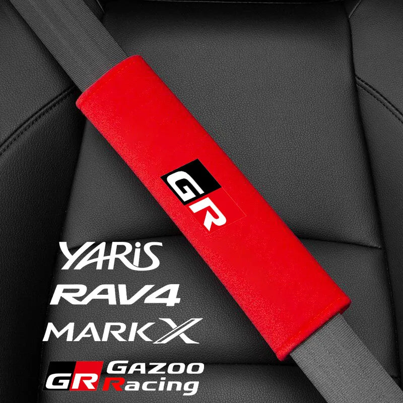 2Pcs Car Seat Belt Cover Suede Fluff Breathable Protection Pad For GR Sport Gazoo Racing RAV4 C-HR RZ Yaris Mark x Prado