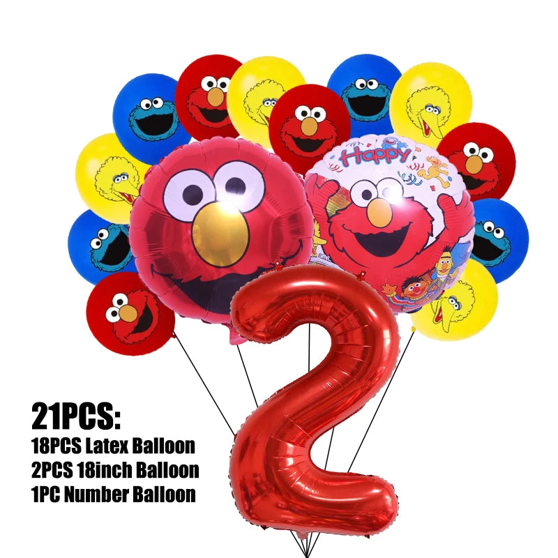 Birthday Party Decoration Set Supplies Cartoon Sesame Streets Birthday Party Supplies Tableware Balloon Cake Topper Banner Plate