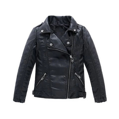 3-12 Years Old Girls Faux Leather Jacket Children PU Coat Long Sleeve Zip Belt Locomotive Jacket Stylish Teen Kids Boys Jackets