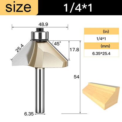 Tideway 45 Deg Bevel Edge Forming Chamfer Router Bits with Bearing Chamfering CNC Wood Cutting Tools Woodworking Milling Cutter