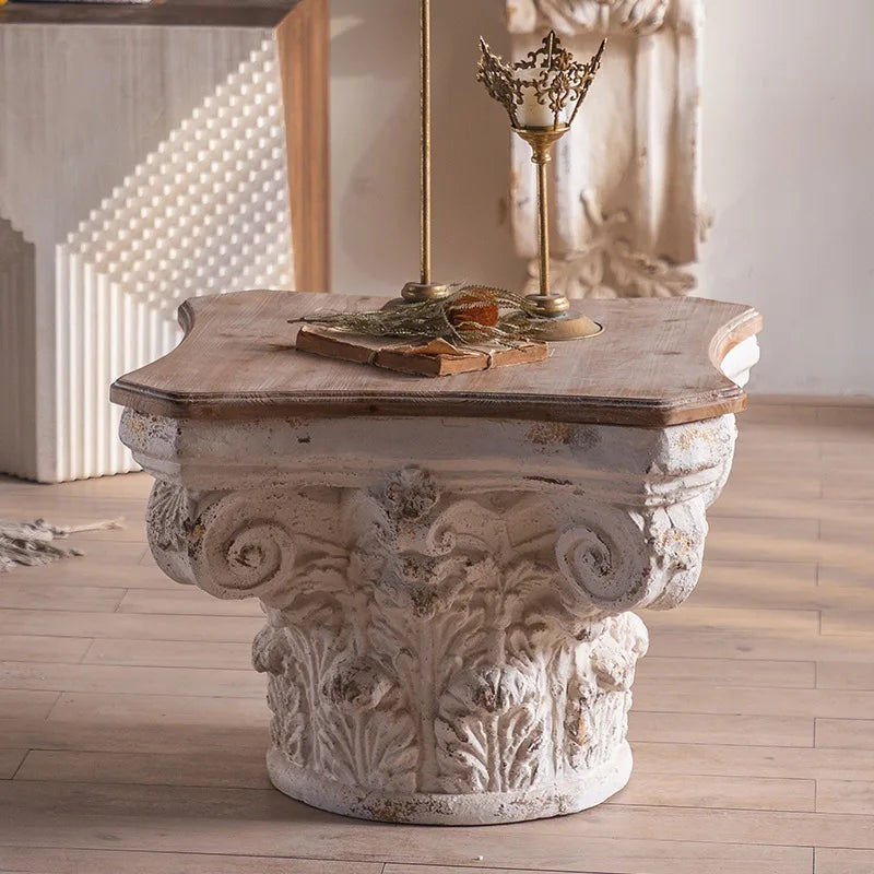 wooden stump side table, flower shop dec
oration, flower rack, mall display window, Roman column,
 distressed sofa side table