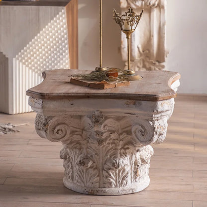 wooden stump side table, flower shop dec
oration, flower rack, mall display window, Roman column,
 distressed sofa side table