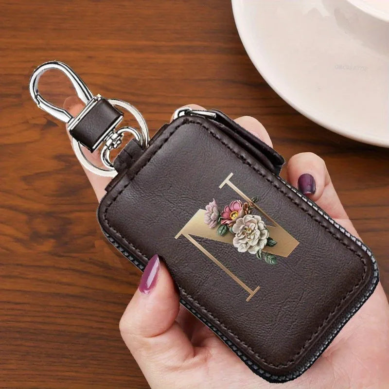YSB-28 Vintage Alphabet CoffeeKey Pouch A-Z 26 Initial Keychain, Unisex KeyPouch, WalletHolder，Car Key Case, Men'sKey Pouch Gift