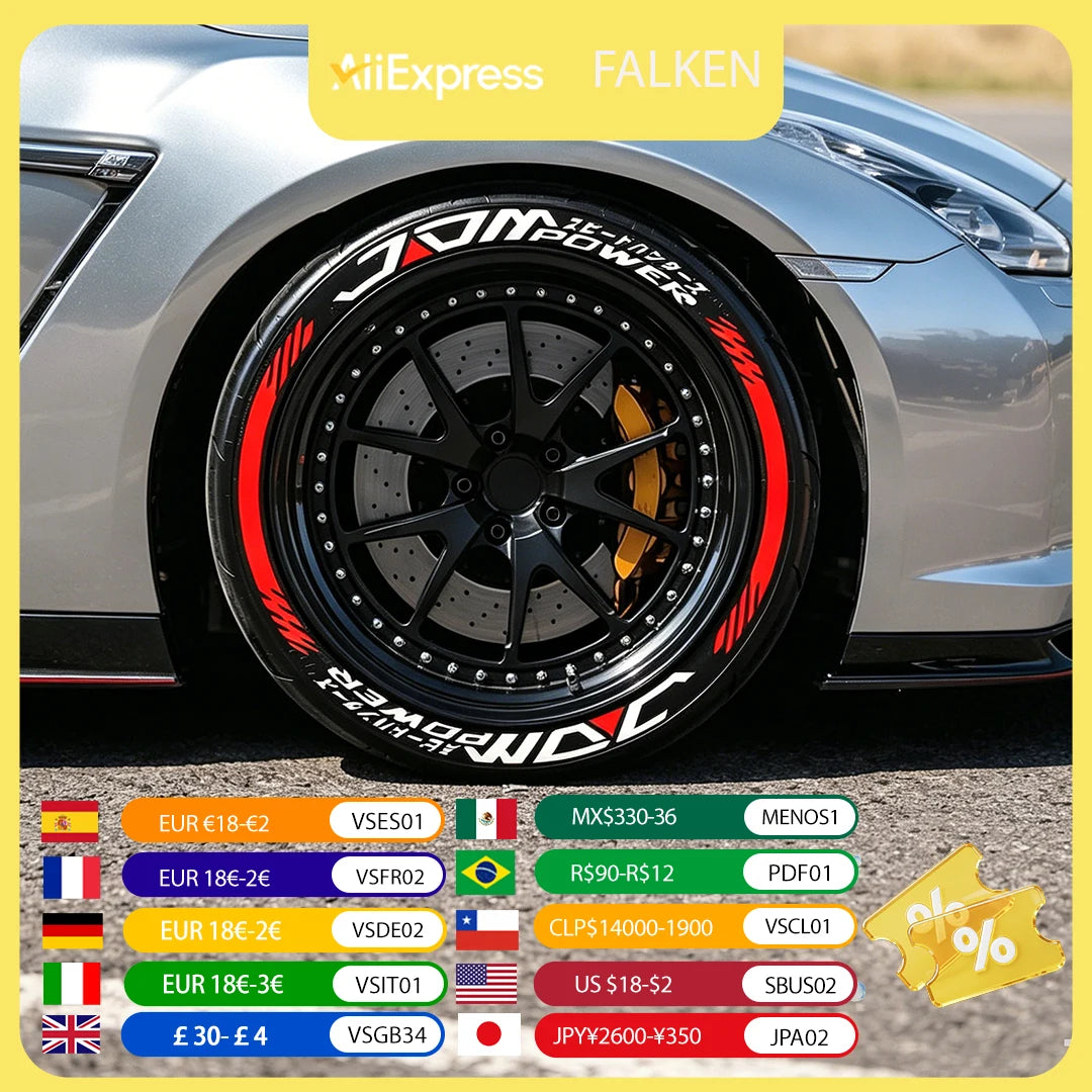 Permanent JDM Tire Letter Stickers White Rubber Tire Decals Universal Fit Car Wheel Sidewall Sticker DIY Racing Drift Style