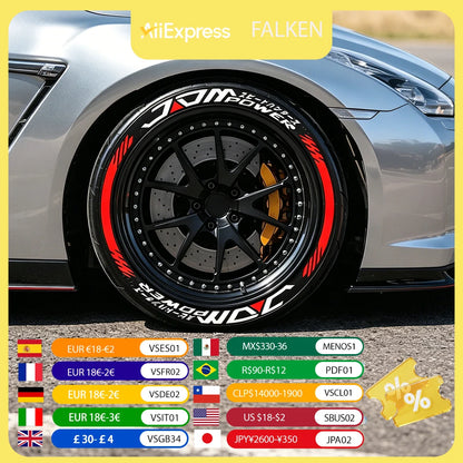Permanent JDM Tire Letter Stickers White Rubber Tire Decals Universal Fit Car Wheel Sidewall Sticker DIY Racing Drift Style