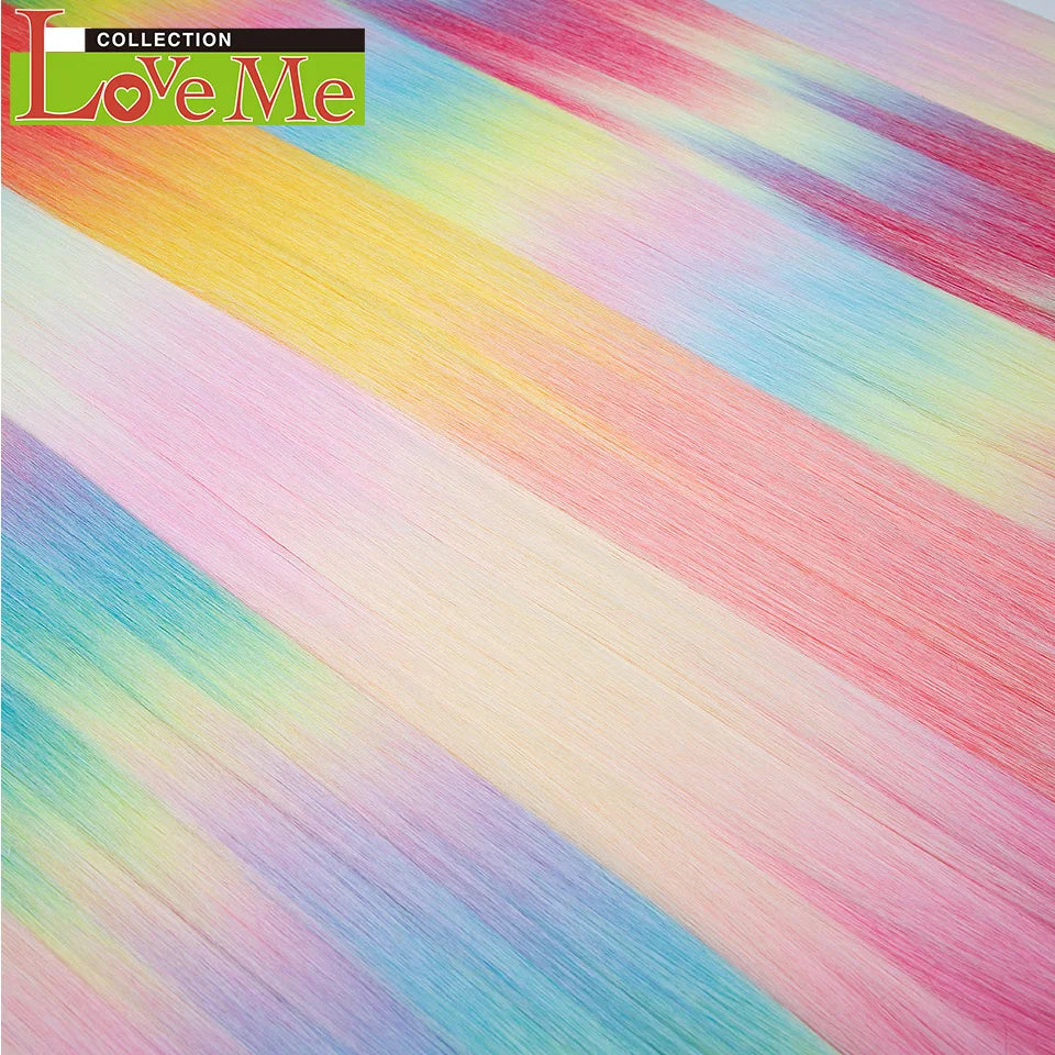 LOVE ME 28 inches 300g/3pcs Straight Hair Bundles Crochet Hair Synthetic Braiding Hair Ombre Rainbow Braids Hair Extensions