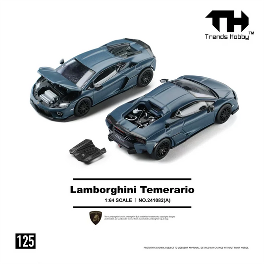 Trends Hobby 1/64 Temerario Diecast Model Car, V8 Hybrid Supercar Alloy Miniature with Display Case, Collectible Gift