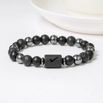 New Arrival 12 Zodiac Energy Bracelet Natural Volcanic Stone Black Retro Handmade Couple Beaded Jewelry