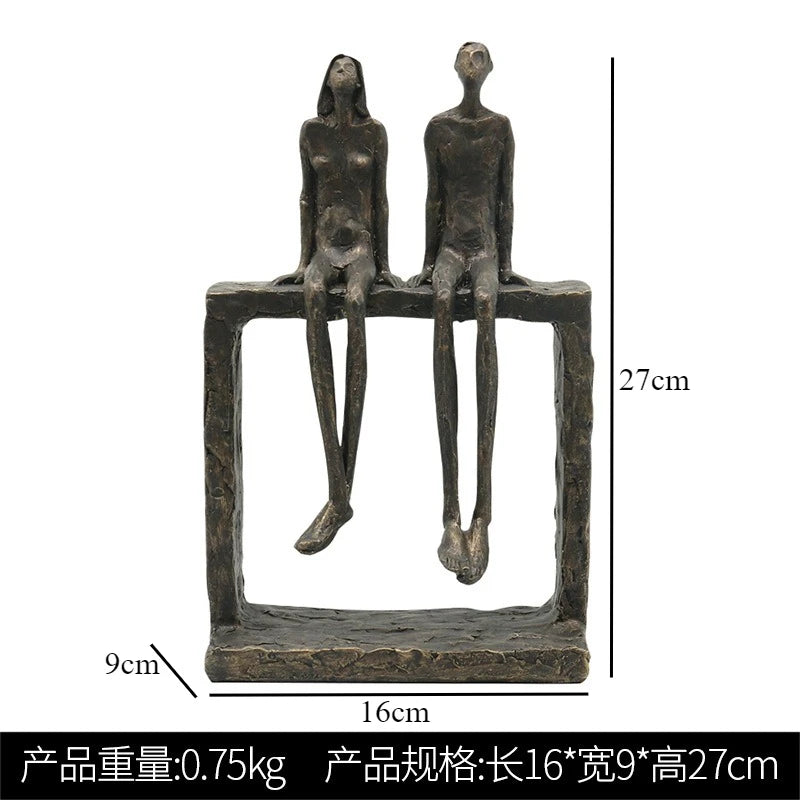 Retro Resin Couple Ornament Abstract Character Statues Art Sculpture Decoration Handicraft Display Model Figurines Miniatures
