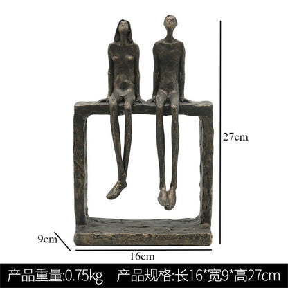 Retro Resin Couple Ornament Abstract Character Statues Art Sculpture Decoration Handicraft Display Model Figurines Miniatures