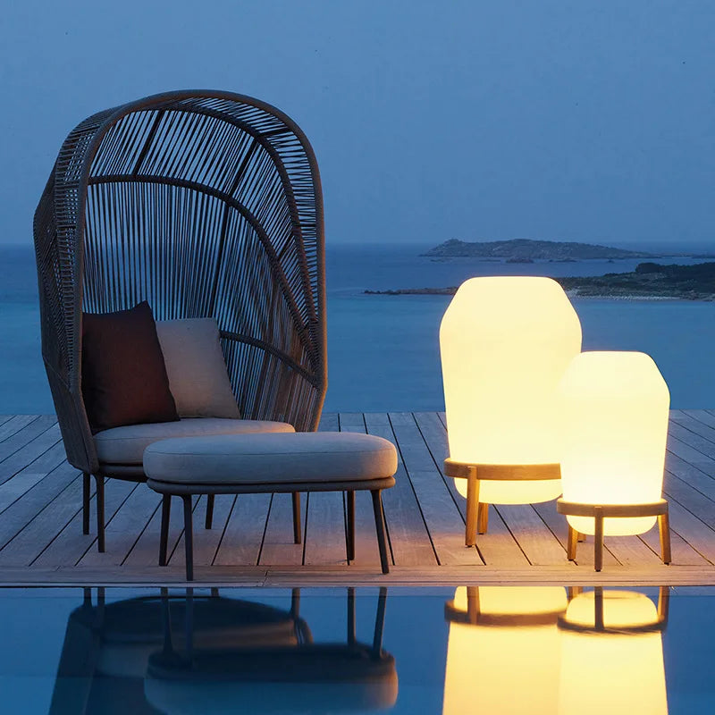 Outdoor rattan sofa PE round rattan balcony garden courtyard villa hotel homestay leisure single sofa pedal