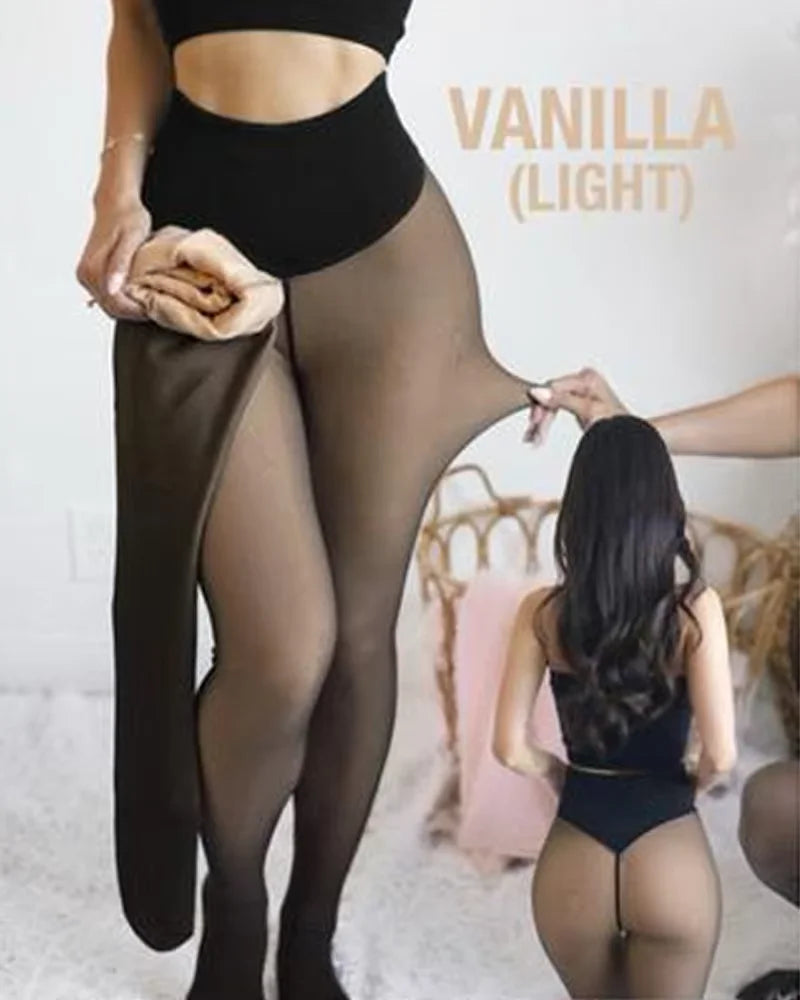 One Seam Fleece Lined Leggings Compression Band Shaping Tights Sheer Warm Stocking Skin Tone Pantyhose Plus Size