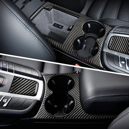 Accessories For Porsche Macan Carbon Fiber Car Inner Control Gear Shift Panel Water Cup Holder Cover Trim Decoration Car Sticker