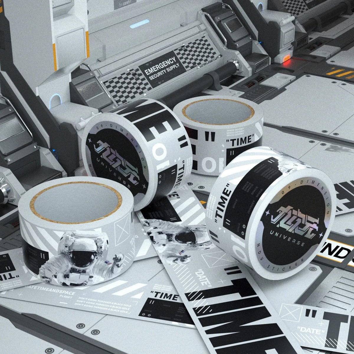 Space Astronaut Cyberpunk Warning Tape DIY Mechanical Decorative Tape Stickers Bicycle/Skateboards/suitcases/fish Tanks Stickers